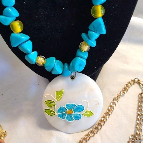 Fashion Jewelry Lot Boho Chic Quiet Luxury Layered Faux Turquoise Green Blue - Picture 2 of 10